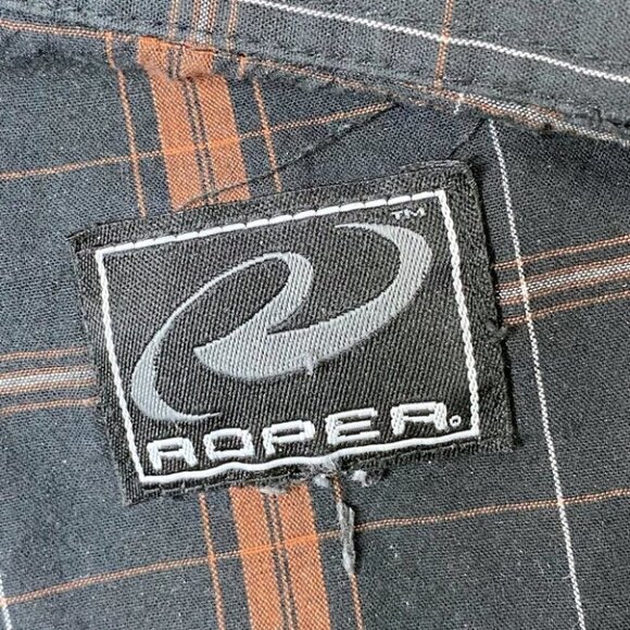 Vintage Black & Orange Plaid Western Pearl Snap L - Picture 2 of 5